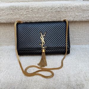 YSL Medium Classic Monogram Kate Tassel Satchel Black